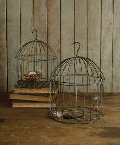 Set/2 Rustic Chic Wire Bird Cages Hanging Lanterns Candle Holders 