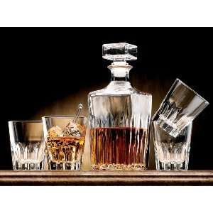   Cut Italian Whiskey Decanter & Glass Set, 5 Piece