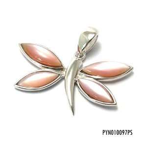 Natural Pink Shell Dragonfly Designed Sterling Silver Pendant with 