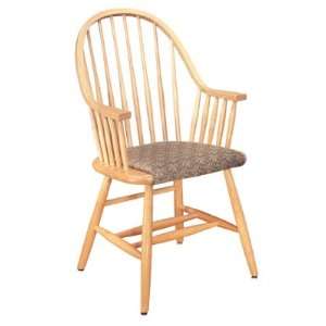   401 Cafeteria Dining Wood Arm Chair, Upholstered Seat