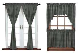   Gunmetal Plaid Window Curtain Panels, Swags, Tiers & Valances ~ Choice