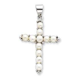 New Sterling Silver Cultured Pearl Cross Pendant  