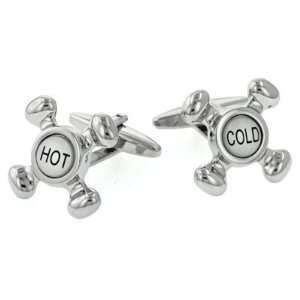  Fun rhodium plated hot and cold faucet or tap cufflinks 