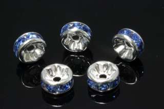 Silver Plated Sapphire 6mm Spacer Rondelle Spacer Beads 10Pcs  