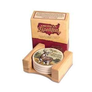  American Expedition Stone Coaster Set   White Tail Deer 