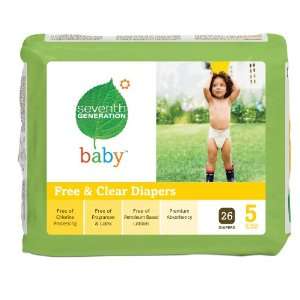 Seventh Generation Free and Clear Baby Diapers, Stage 5, 26 Count 