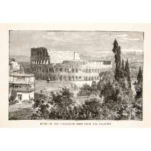  1886 Wood Engraving Roman Colosseum Amphitheater Ruin 