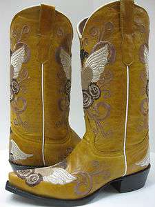   COWBOY BOOTS SEXY SHOES NEW GRINGO EMBROIDERED HEART WINGS DRESS