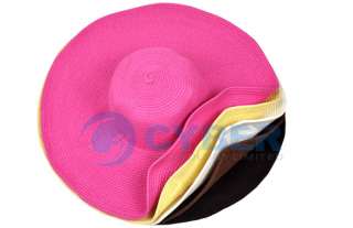 Women Wide Brim Floppy Straw Beach Hat Cap Colors Derby  