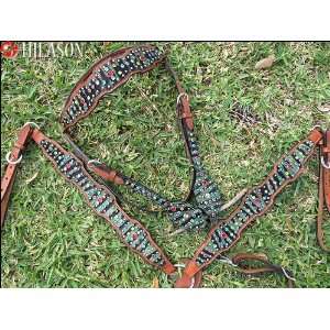  Western Leather Tack Zebra Hair On Bridle Headstall Breast 