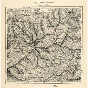  1882 Relief Line block Map Mont Canigou Catalan Pyrenees 