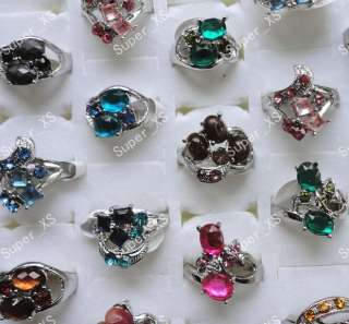 wholesale jewelry lots 20pcs multicolor Rhinestone silver Plated Rings 