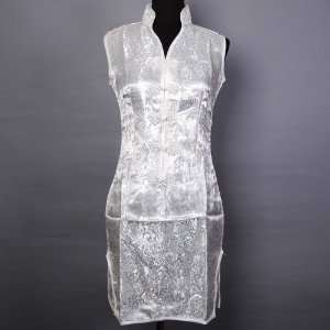 Floral V Neck Mini Dress Cheongsam White Available Sizes 0, 2, 4, 6 