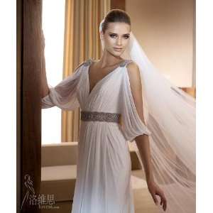   Arrivals White/ivory Chiffon V neck Banded Floor Length Wedding Dress