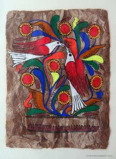 Beautiful Vintage Mexican Folk Art Bird Painting  