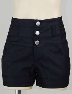 Rare Navy Blue Denim Jeans Button High Waist Shorts Hotpants L  