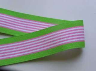 Preppy Grosgrain Ribbon Green Pink White Stripe 1.5 3YD  