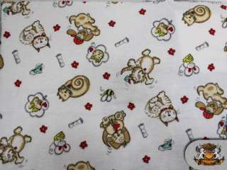 Polycotton Printed DOG CAT MICE WHITE Fabric / 56 wide by the yard 