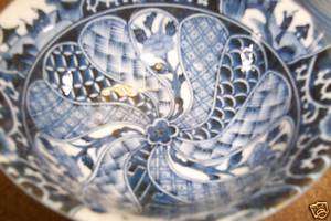 Japan Porcelain thick Rice swirl blue white bowls  
