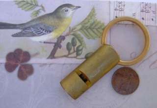 Vintage Large Aged Solid Brass Whistle Pendant Keychain  