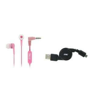   Headphones (Pink) + Retractable USB 2.0 Data Cable [EMPIRE Packaging