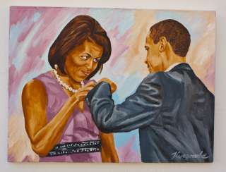 Obama oil painting canvas giclee art fist bump KYEGOMBE  