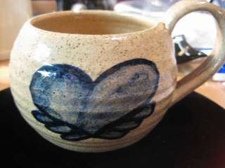 Signed Pottery Stoneware Blue Heart coffee Mug NICE WOW  