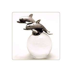  Paperweight   Duo Of Dolphin Paperweight Pewter & Office 