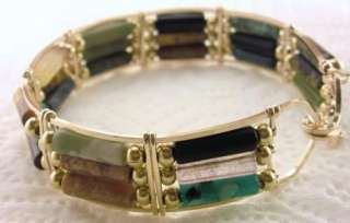 R152 Natural Multi Gemstone Bangle Bracelet 14k Gold gf  