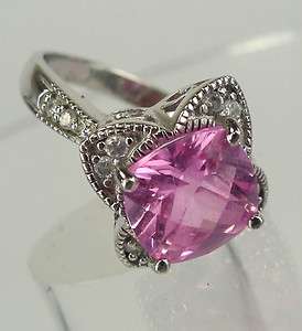 sz 9 RING sterling 925 silver Pillow Cut Pink Ice & CZ  