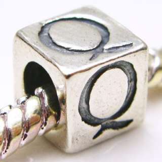 925 Sterling Silver Cube Alphabet letter Q Charm European Bead SL14 