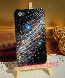 Handmade Black Bling Swarovski Crystal Case Cover For iPhone 4 4G 4S 