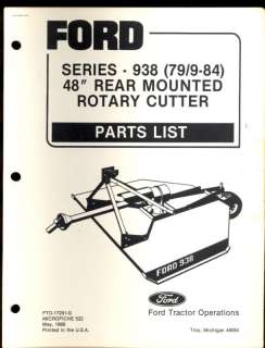 1986 FORD 48 ROTARY CUTTER MOWER SERIES 938 PART BOOK  
