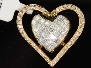 LADIES 14K YELLOW GOLD .98C DIAMOND HEART CHARM PENDANT  