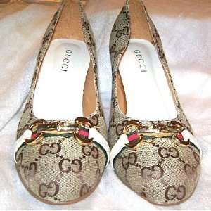  Gucci Beige GG Monogram Heels Pumps Shoes 