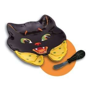   Ceramic Cat Plate w/Spreader, Hairraising Halloween