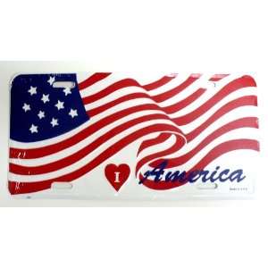 Love America Waving American Flag 6 x 12 Embossed Aluminum License 
