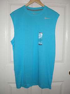Nike Dri Fit Men Training Shirt Top Running Blue Sleeveless S M L XL 