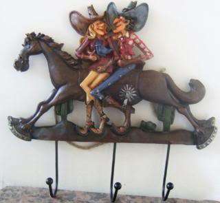 Whimsical Western Decor Cowgirl and Cowboy Riding Horse Wall Plaque w 