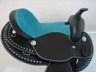   TURQUOISE BLUE / black BLING PONY HORSE SHOW SADDLE SET**FREE TACK