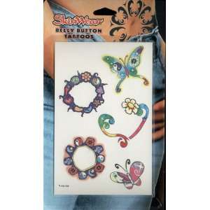  Temporary Belly Button Tattoos Butterfly, Flowers, & Peace Symbols