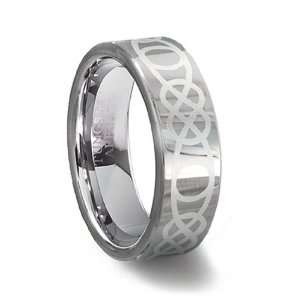 Tungsten Wedding Ring   Circular Celtic Knot & Pipe Cut Band 6MM Width 