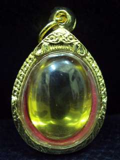 Yellow Naga eye Gem in Gold Case Blessed High Powerful Thai Amulet 