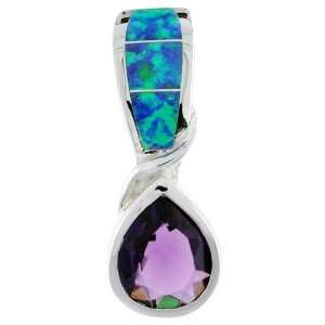  Sterling Silver Slide / Pendant, Inlaid w/ Lab Opal with 