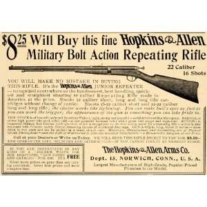  1907 Ad Hopkins Allen Military Bolt Repeating Rifle Gun 
