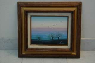DANISH MODERN Abstract Landscape Birds Painting SIGNED  