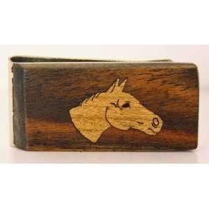    Money Clip with Hand Inlaid Cherry Wood Horse Head 