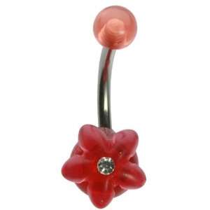  14G 3/8 Red UV 5 Petal Flower Gem Curved Barbell Jewelry