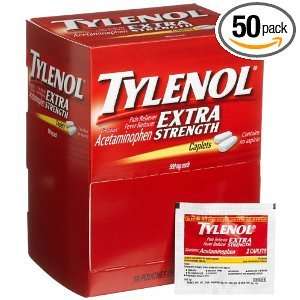 NEW 100 Extra Strength TYLENOL 50 packets of 2 Caplets 500 mg EXP 8 