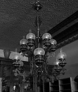   and Hubbard Cast Iron 12 arm Chandelier Scenic Shades Deep Acid Etched